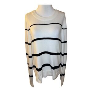 Bobeau Striped Sweater‎ Crew Neck Ivory Black Pullover Knit Top Large NWT